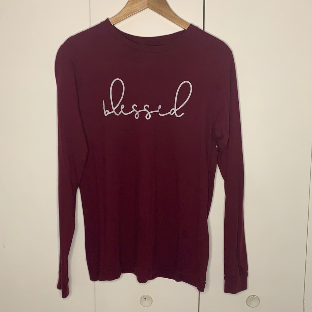 Maroon “blessed” long sleeve T